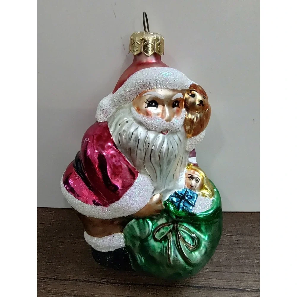 Radko Santa Glass Christmas Ornament Toy Bag Teddy Bear A1
